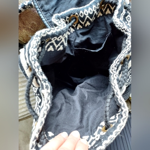 American Eagle Bohemian Print Black and White Backpack - Picture 6 of 10